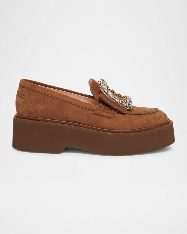 Viv Rangers Suede Metal-Buckle Loafers